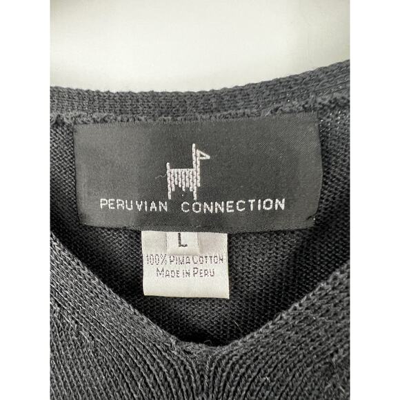 Peruvian Connection Dress Women's 3/4 Sleeve Knit Sheath V Neck Black Size Large - Picture 2 of 3